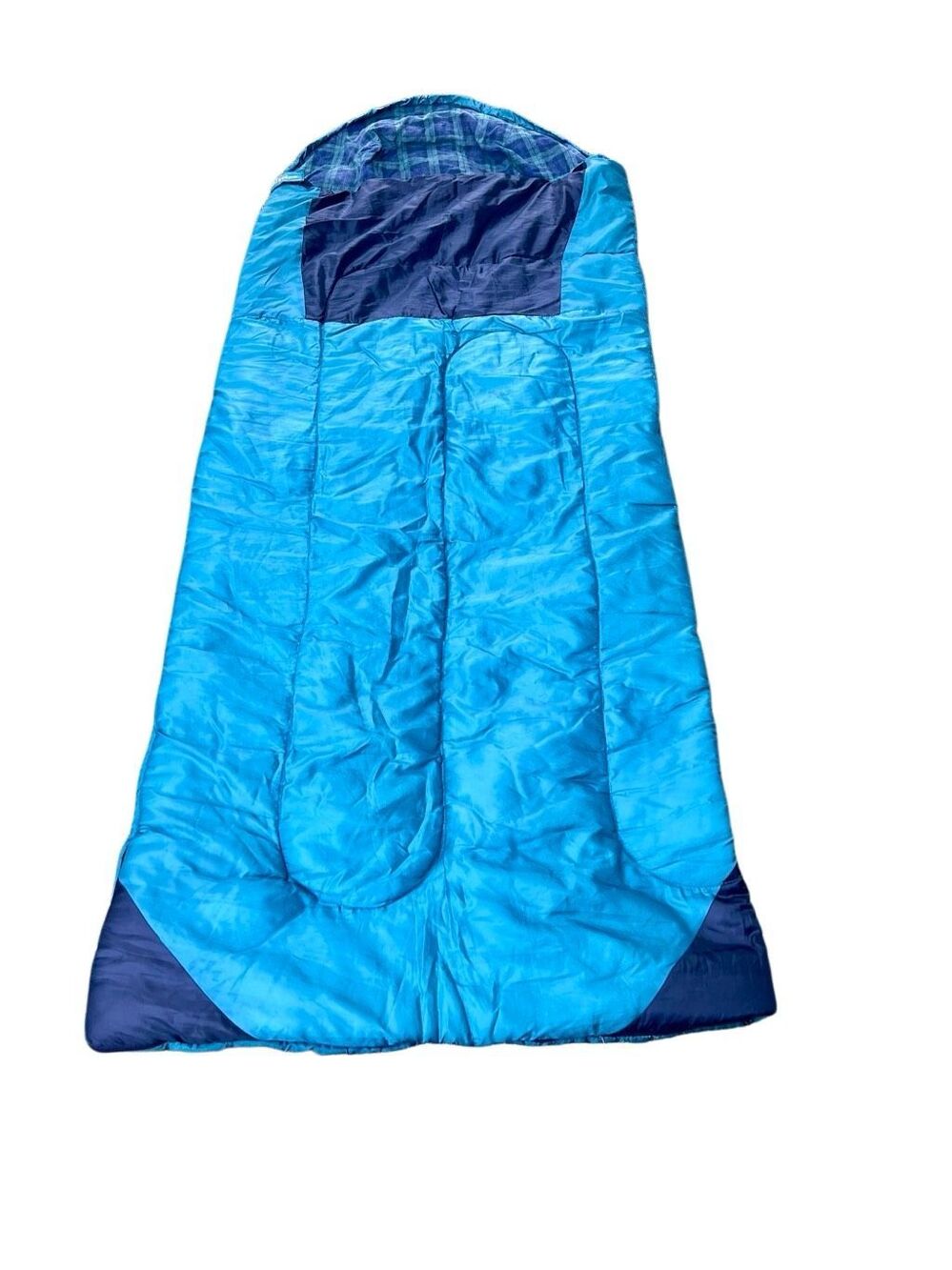 Vintage Solstice Sleeping Bag Teal Green Plaid Lining Hooded Rectangular Camping
